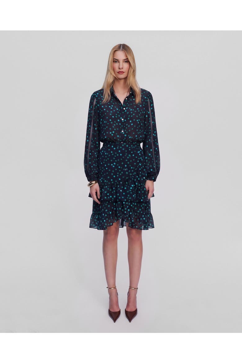 Nike Ruffle Bouffant Sleeve Blouse, Main, color, Teal Polka Dot