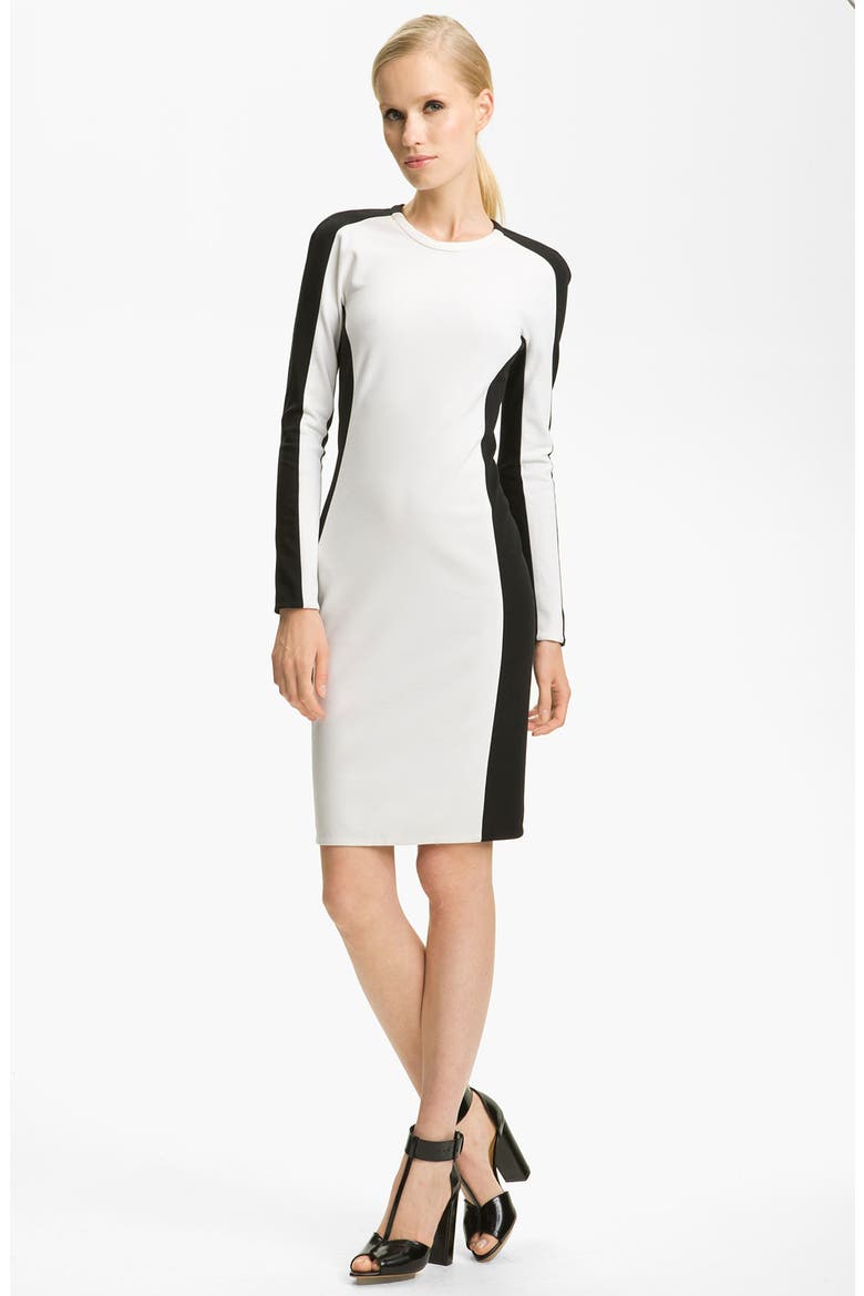 Shadow Stripe Ponte Knit Dress, Main, color, ANTIQUE WHITE