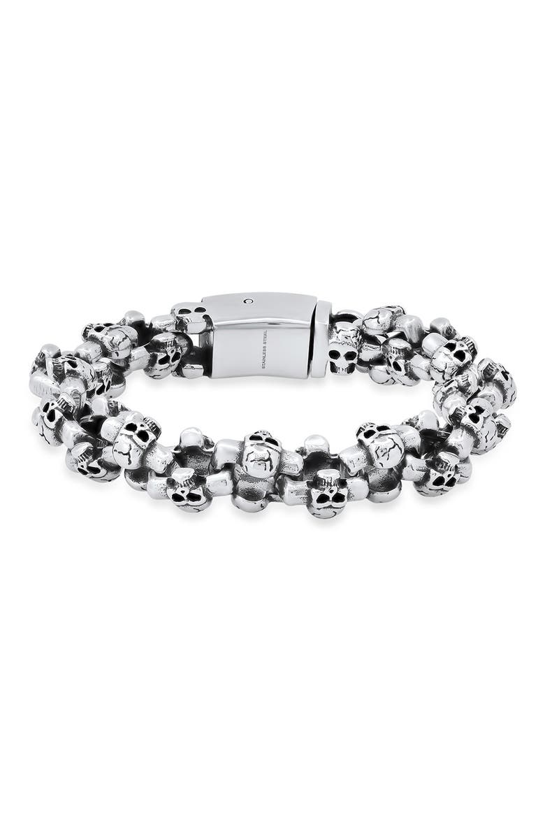 Stainless Steel Skull Chain Bracelet, Main, color, METALLIC