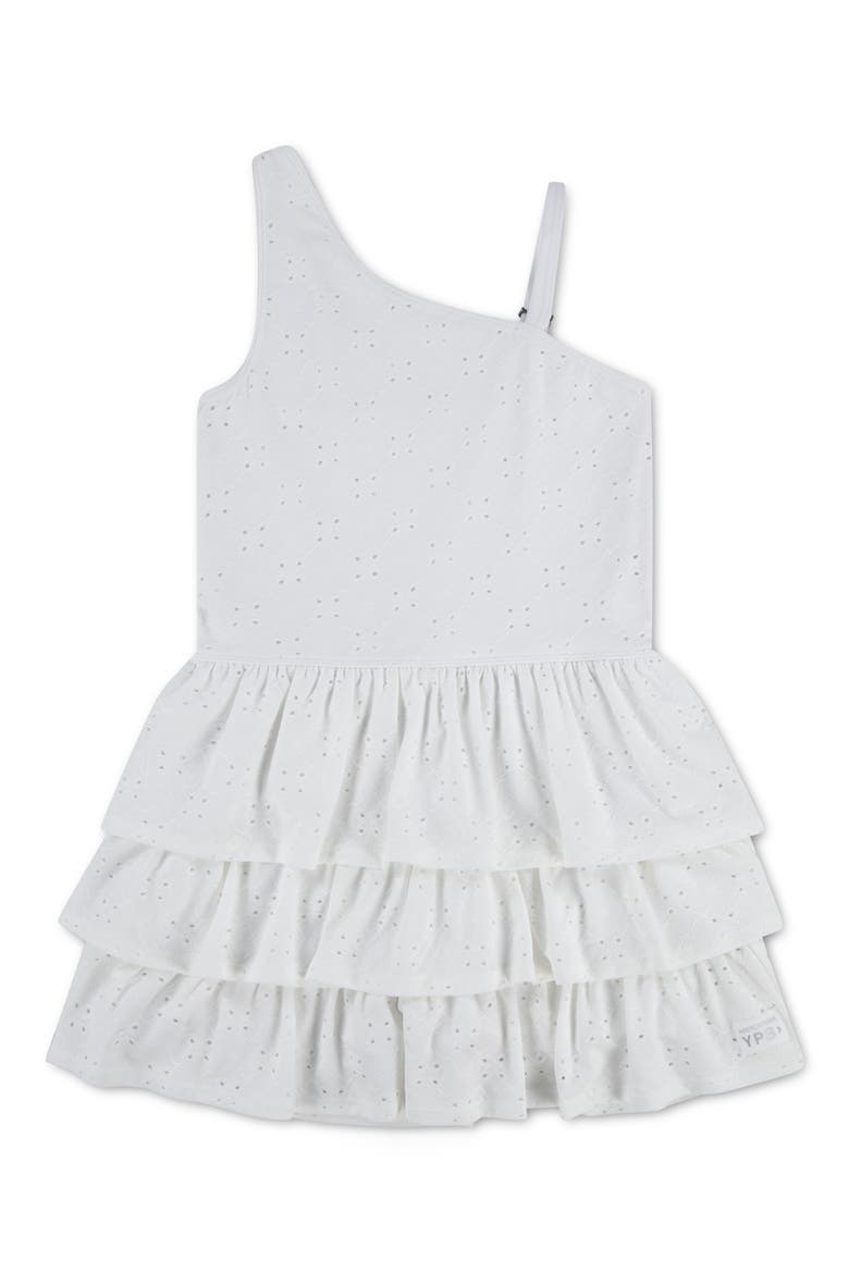 Kids' Active Eyelet One Shoulder Minidress with Built-In Shorts, Main, color, BRIGHT WHITE