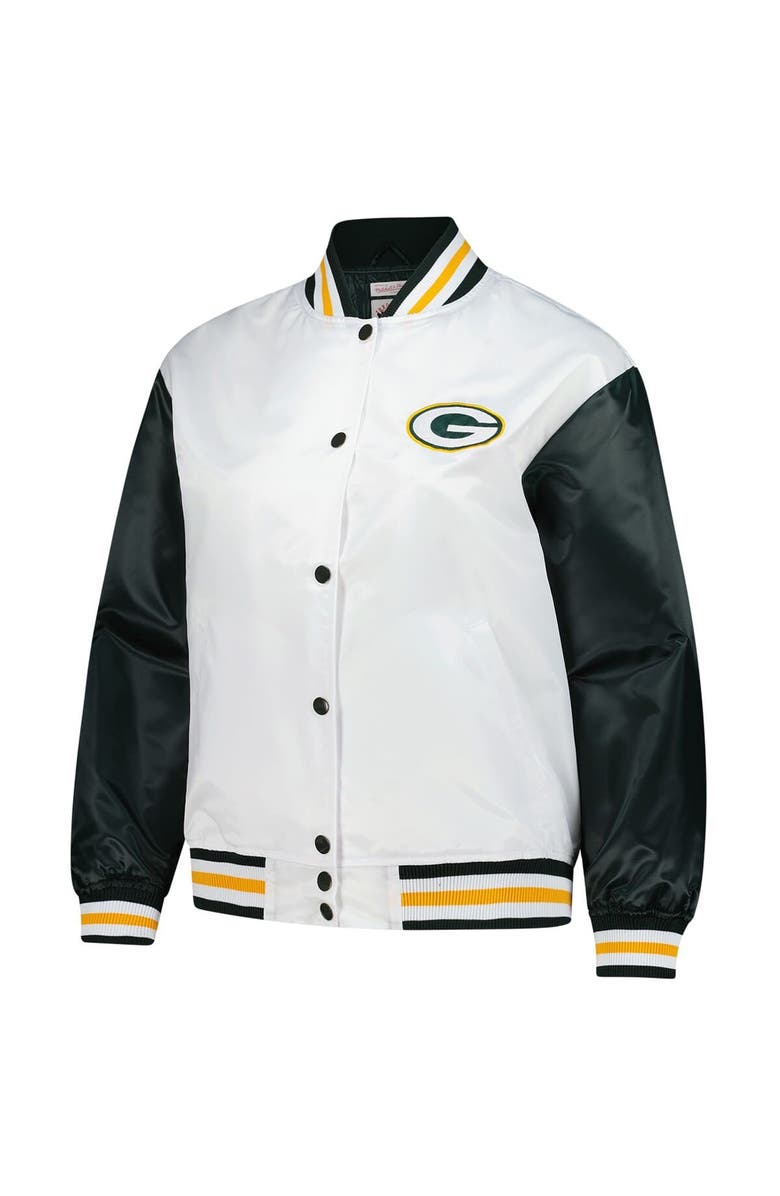 Mitchell & Ness Women's Mitchell & Ness White Green Bay Packers Plus Size Full-Snap Satin Jacket, Alternate, color, White
