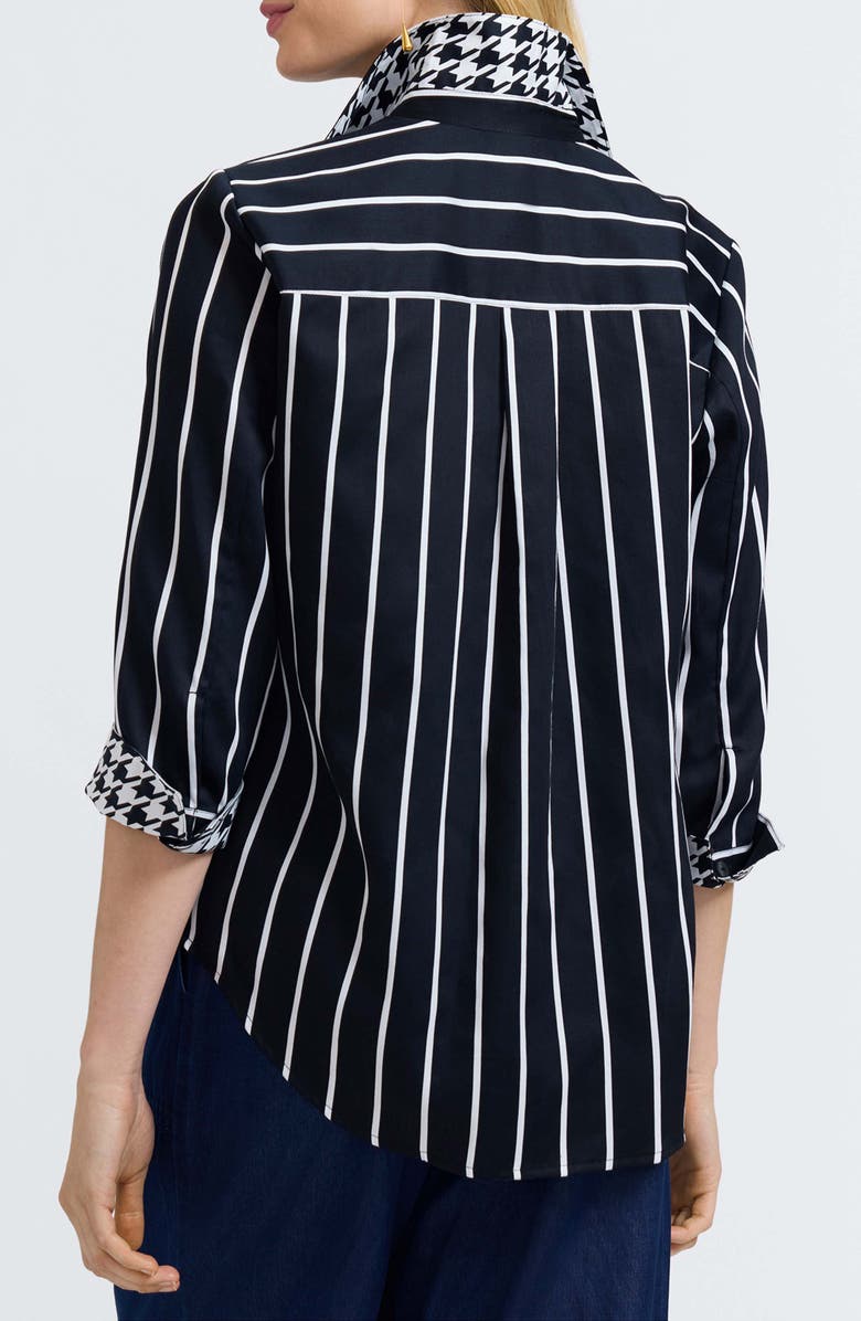 Foxcroft Margie Stripe Three-Quarter Sleeve Button-Up Shirt, Alternate, color, Black/ White
