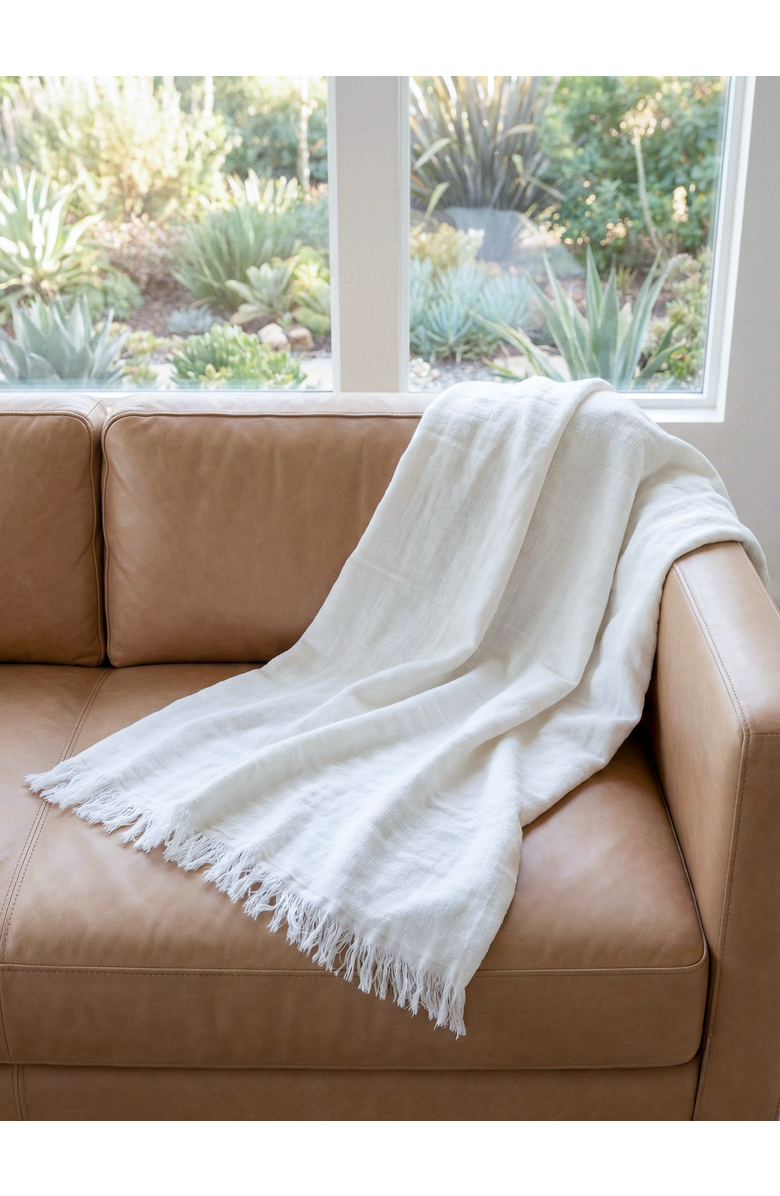 Anaya Reversible Linen Fringe Throw, Alternate, color, Bright White