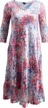 Komarov Floral Satin Charmeuse & Lace Cocktail Dress