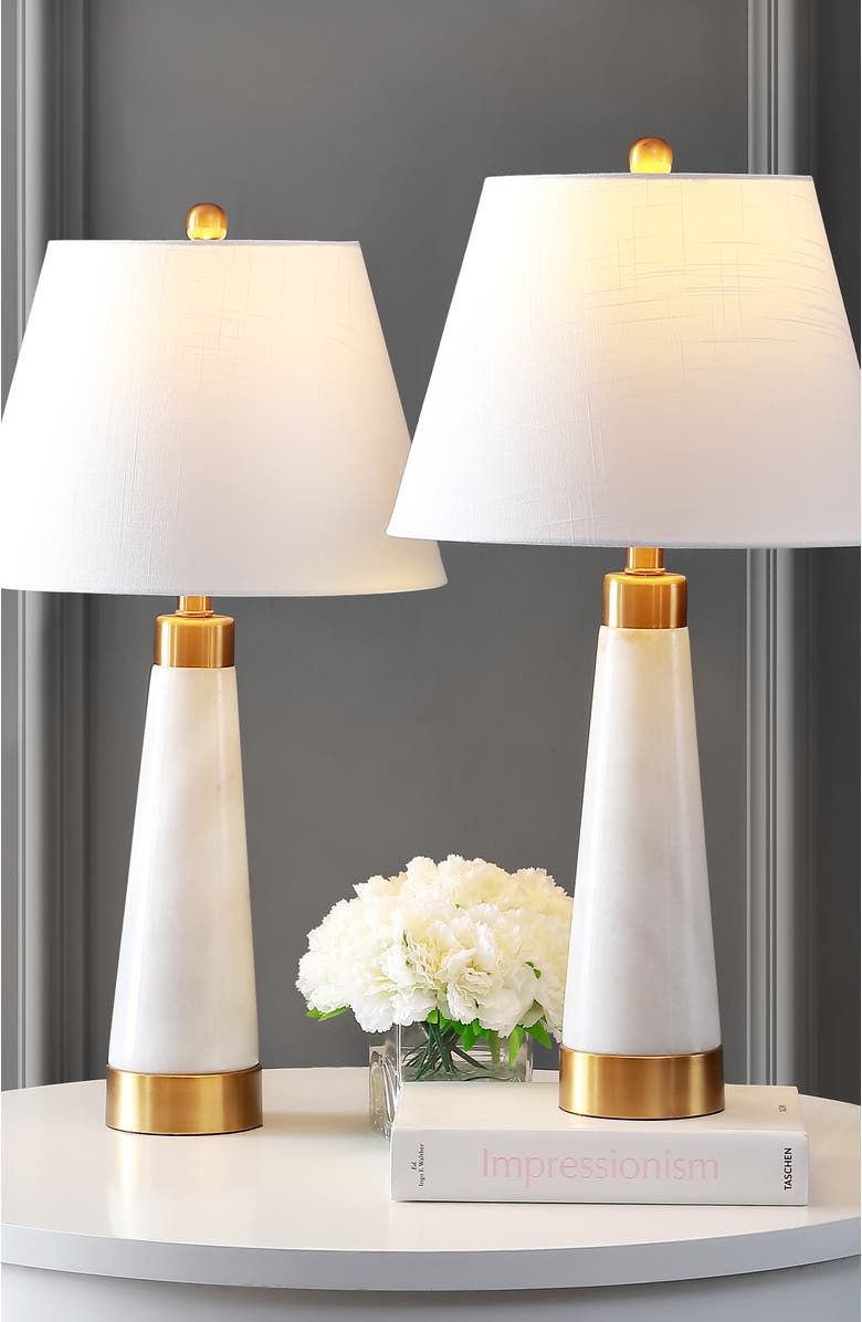 JONATHAN Y Travis 26.5" Marble/Iron Gold Modern Column LED Table Lamp, White, Alternate, color, White