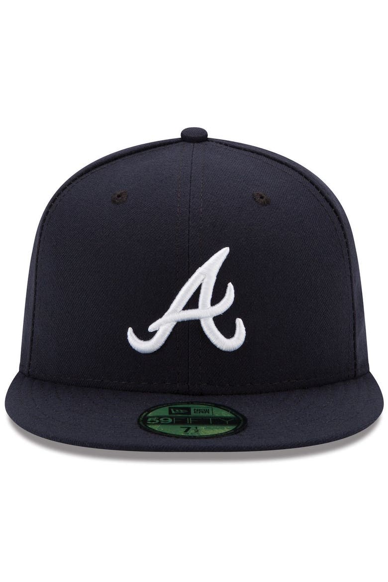 Men's New Era Navy Atlanta Braves Road Authentic Collection On-Field 59FIFTY Fitted Hat, Alternate, color, NAVY