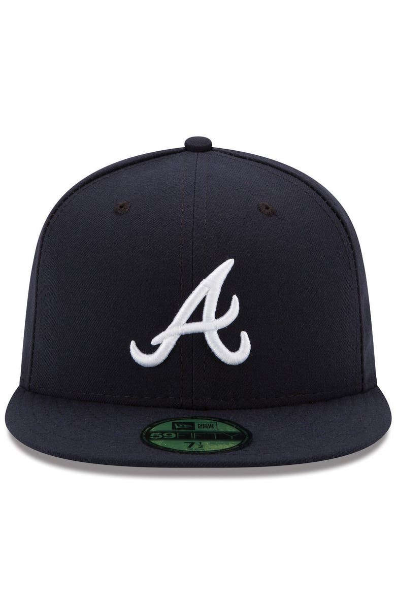 New Era Men's New Era Navy Atlanta Braves Road Authentic Collection On-Field 59FIFTY Fitted Hat, Alternate, color,