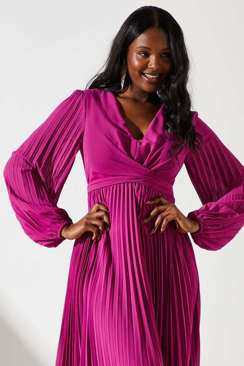 Pleated Wrap Front Dress, Alternate, color, Magenta