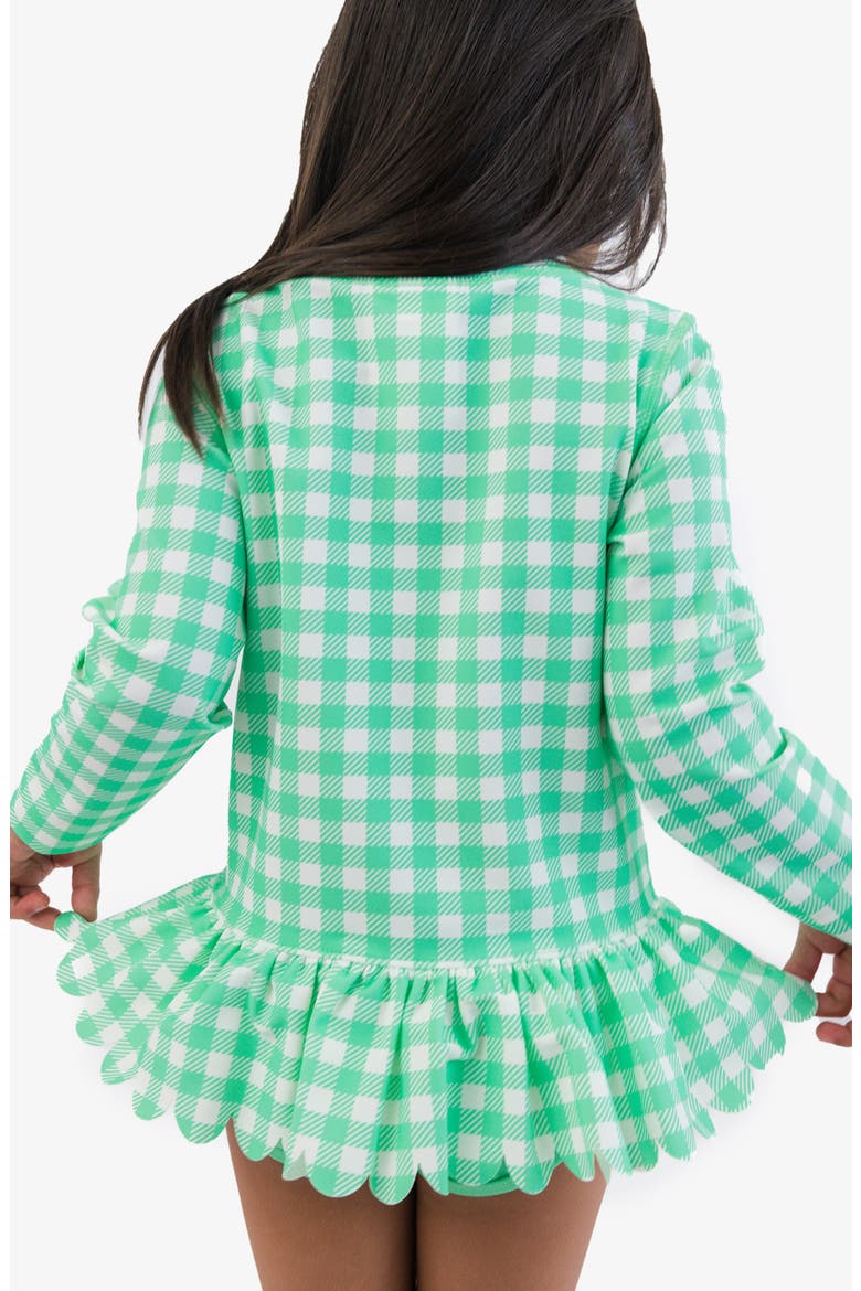 Kids' Gingham Long Sleeve Skirted UPF 50+ Rashguard, Alternate, color, GREEN