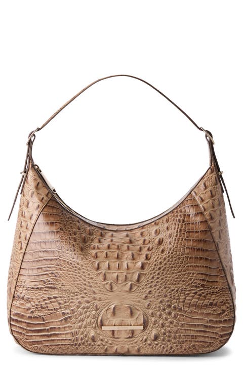 Edie Croc Embossed Leather Shoulder Bag