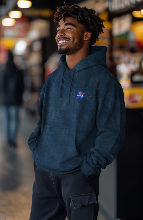 DALIX NASA MINERAL WASH HOODIE DALIX NASA EMBROIDERED FLEECE HOODIE MINERAL WASH LONG SLEEVE SWEATSHIRT ME 