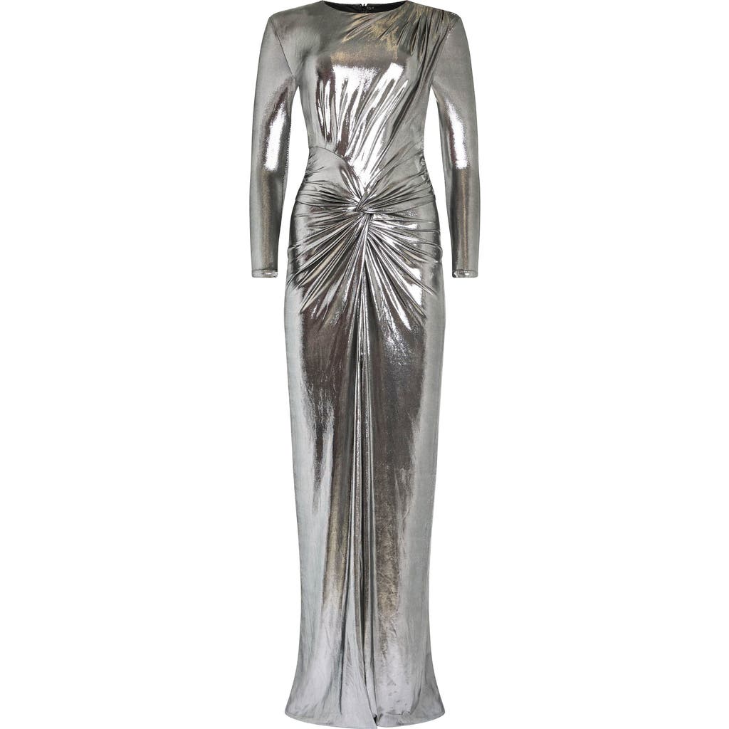 Retroféte Fenella Metallic Long-sleeve Twist Dress In Gunmetal
