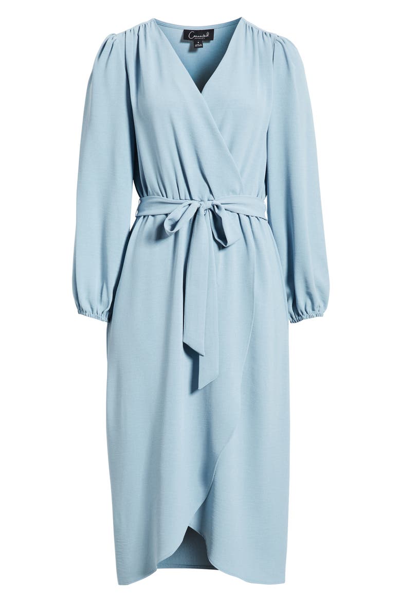 Long Sleeve Faux Wrap Midi Dress, Alternate, color, SKY