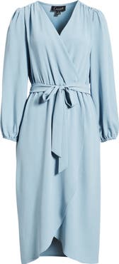 Connected Apparel Long Sleeve Faux Wrap Midi Dress