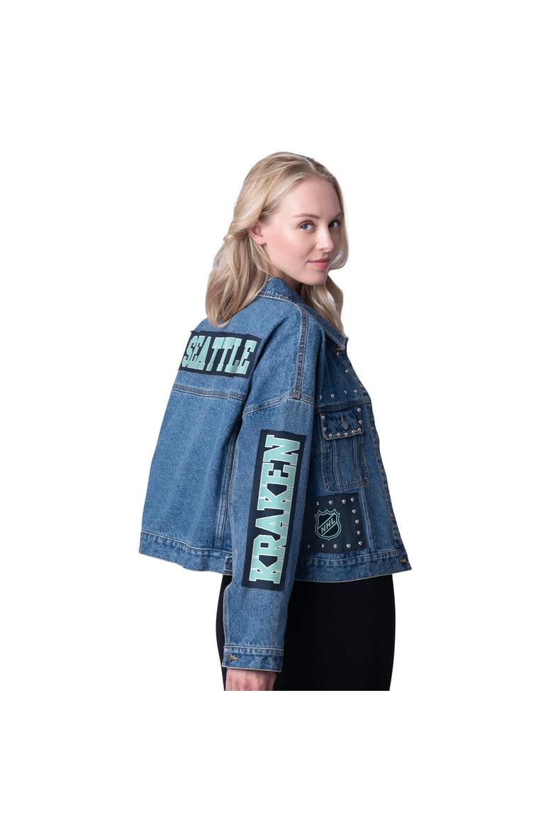 Women's G-III 4Her by Carl Banks  Seattle Kraken Game Ball Cropped Button-Up Denim Jacket, Alternate, color, Denim
