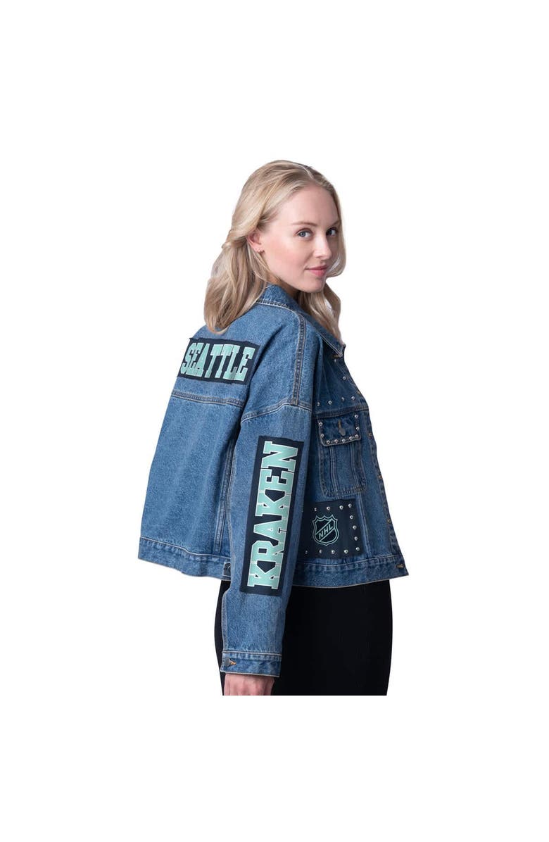 G-III 4HER BY CARL BANKS Women's G-III 4Her by Carl Banks  Seattle Kraken Game Ball Cropped Button-Up Denim Jacket, Alternate, color, Denim