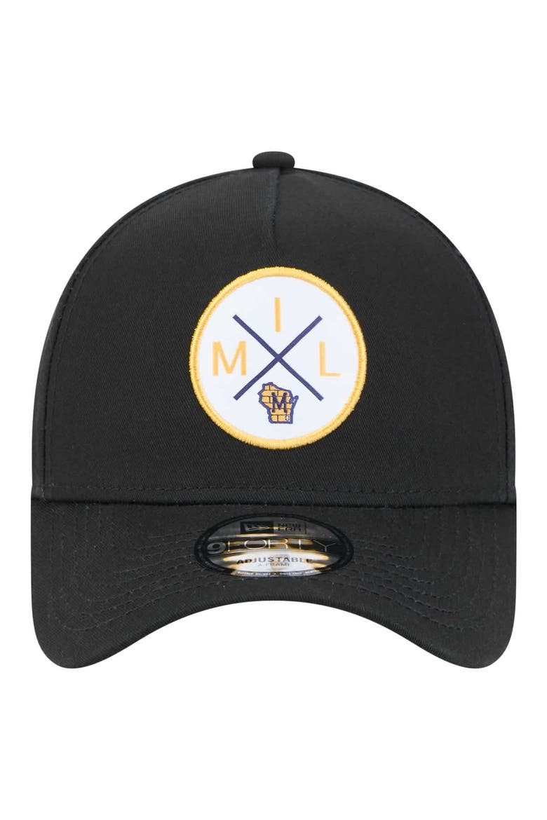 Men's New Era Black Milwaukee Brewers 9FORTY A-Frame Adjustable Hat, Alternate, color, Black