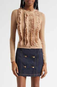 Ulla Johnson Maryel Ruffle & Lace Merino Wool Cardigan