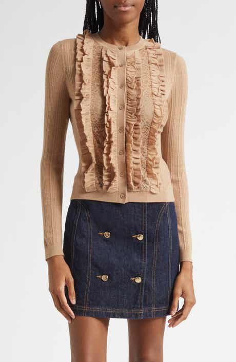 Ulla Johnson Maryel Ruffle & Lace Merino Wool Cardigan