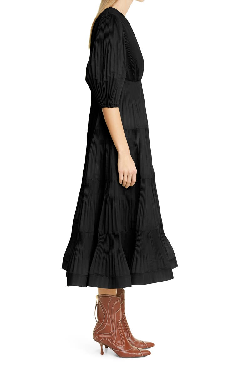Pleated Balloon Sleeve Tiered Dress, Alternate, color, BLACK