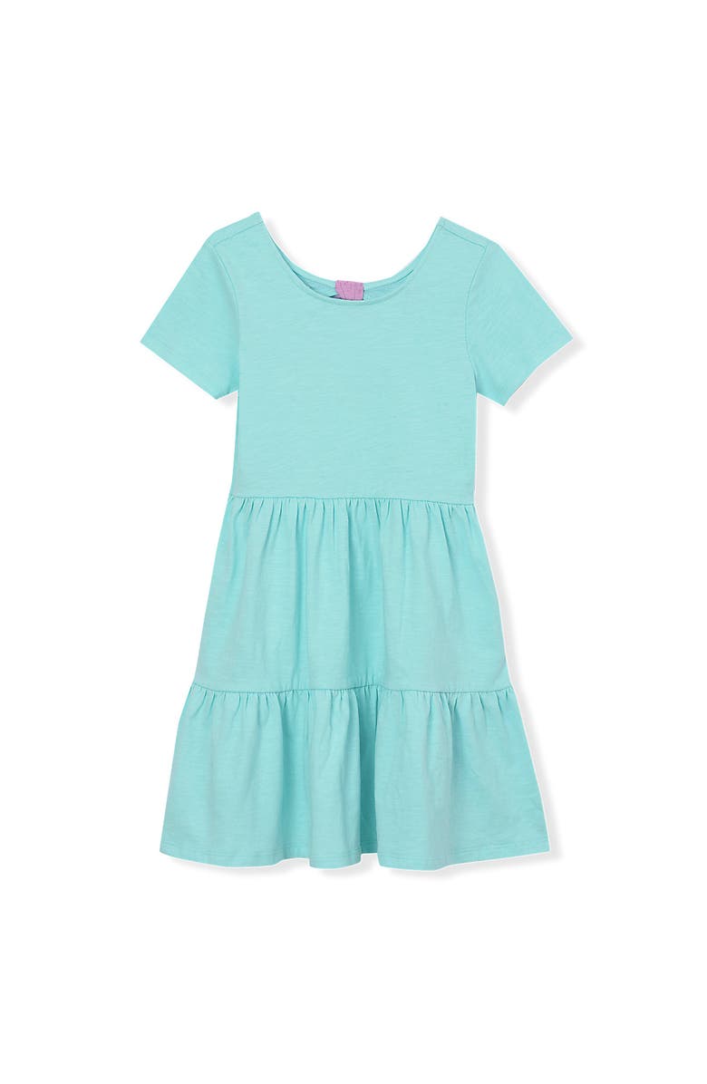 Lands' End Girls Short Sleeve Slub Jersey Tiered Dress, Alternate, color, Aruba Blue
