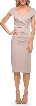 La Femme Chic Short Evening Dress with Pleating