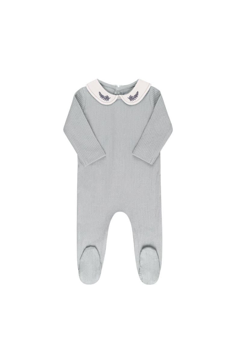 Ely's & Co. Organic Cotton Embroidered Collar Collection - Footie, Main, color, Blue Leaf