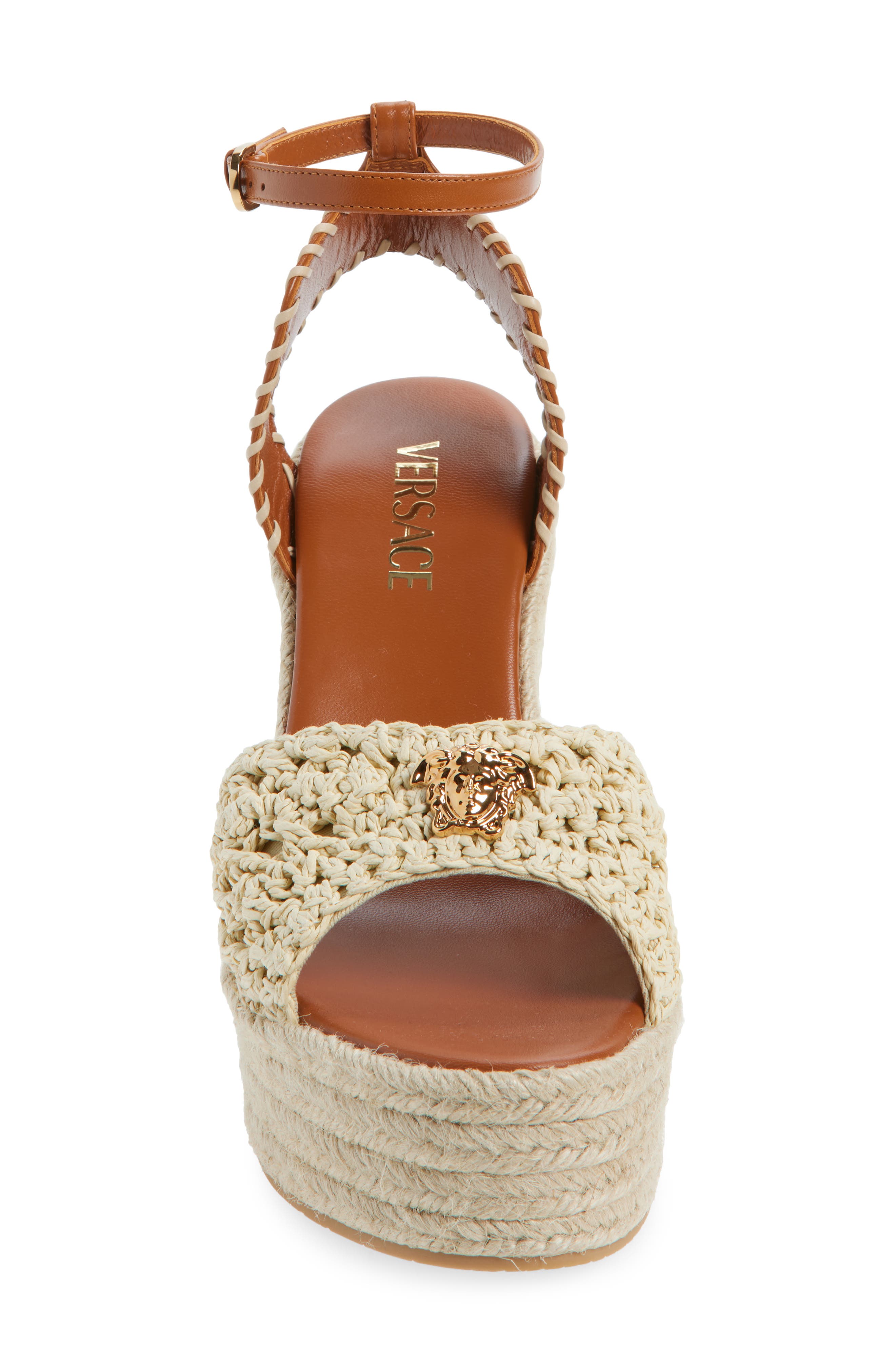 Versace Medusa Espadrille Wedge Sandal, Alternate, color, Natural Ambrer Gold