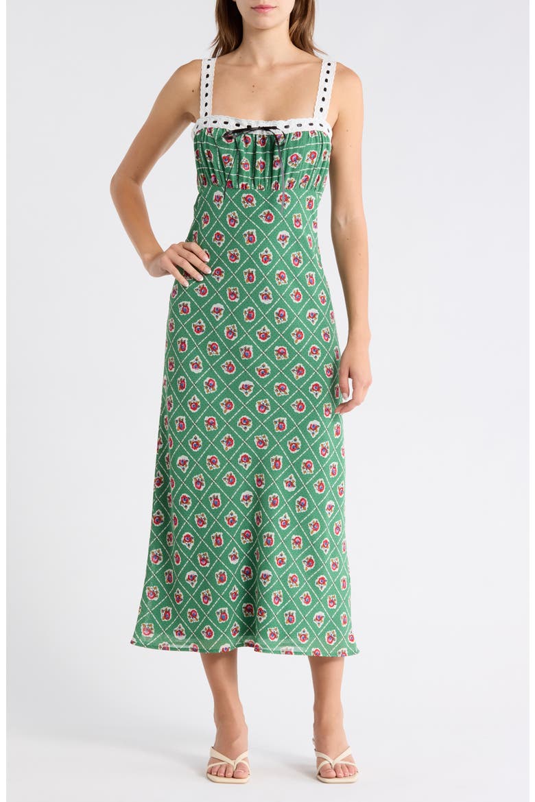 Floral Empire Waist Midi Dress, Main, color, GREEN SCARF