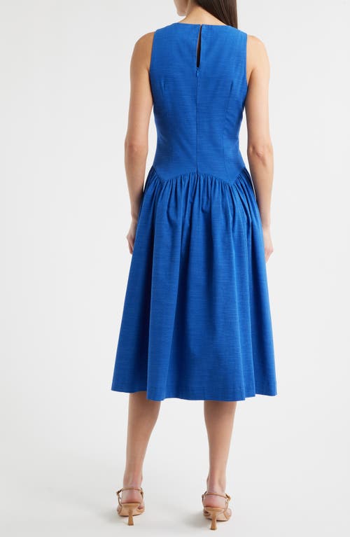 Mila Mae Sleeveless Linen Blend Midi Dress In Blue