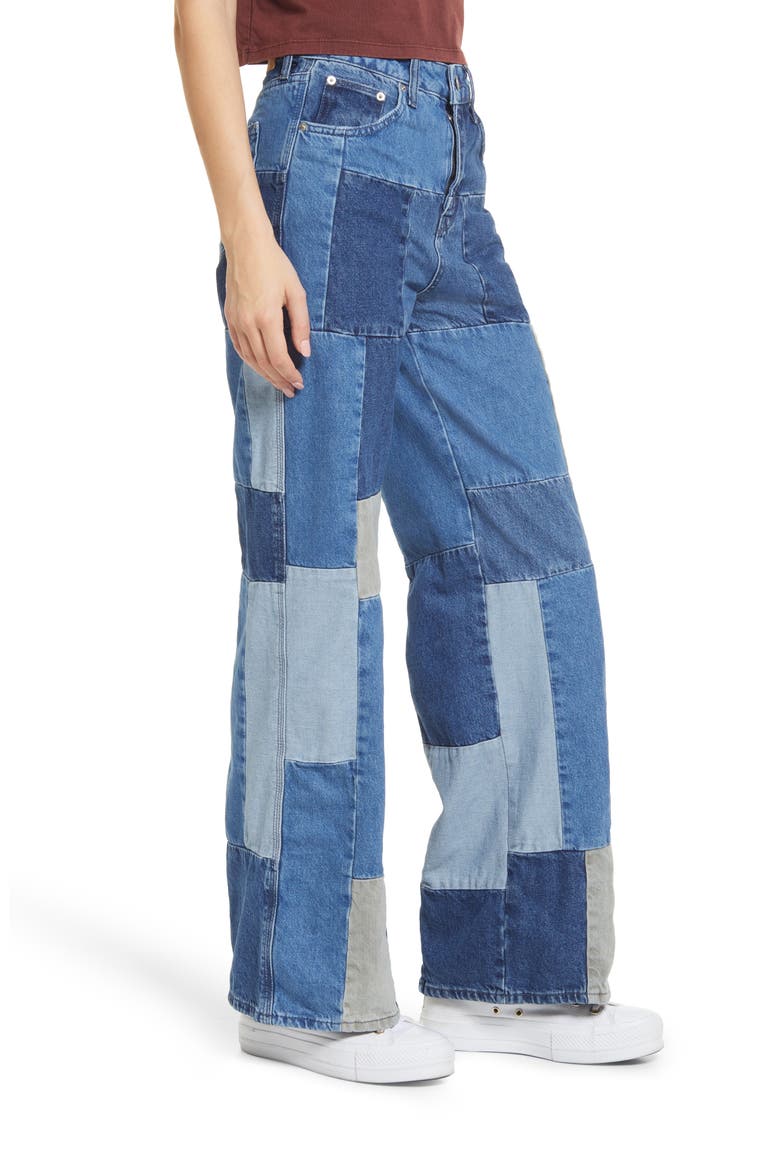 Patchwork Puddle Jeans, Alternate, color, DENIM