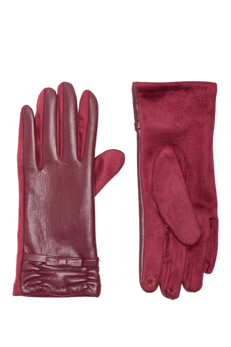 Bow Faux Leather Gloves, Main, color, MAROON