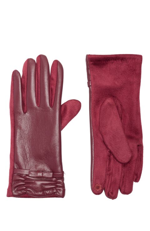 Bow Faux Leather Gloves