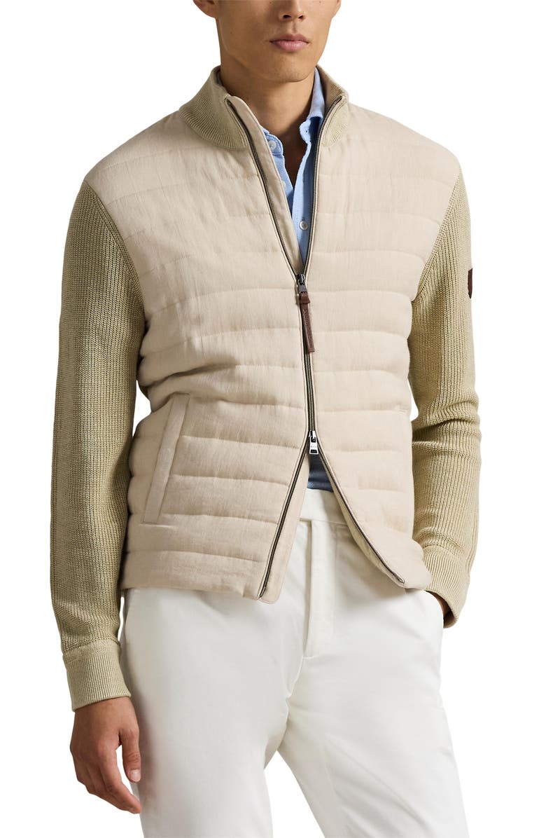 Polo Ralph Lauren Hybrid Linen Zip Cardigan, Main, color, Beige Linen