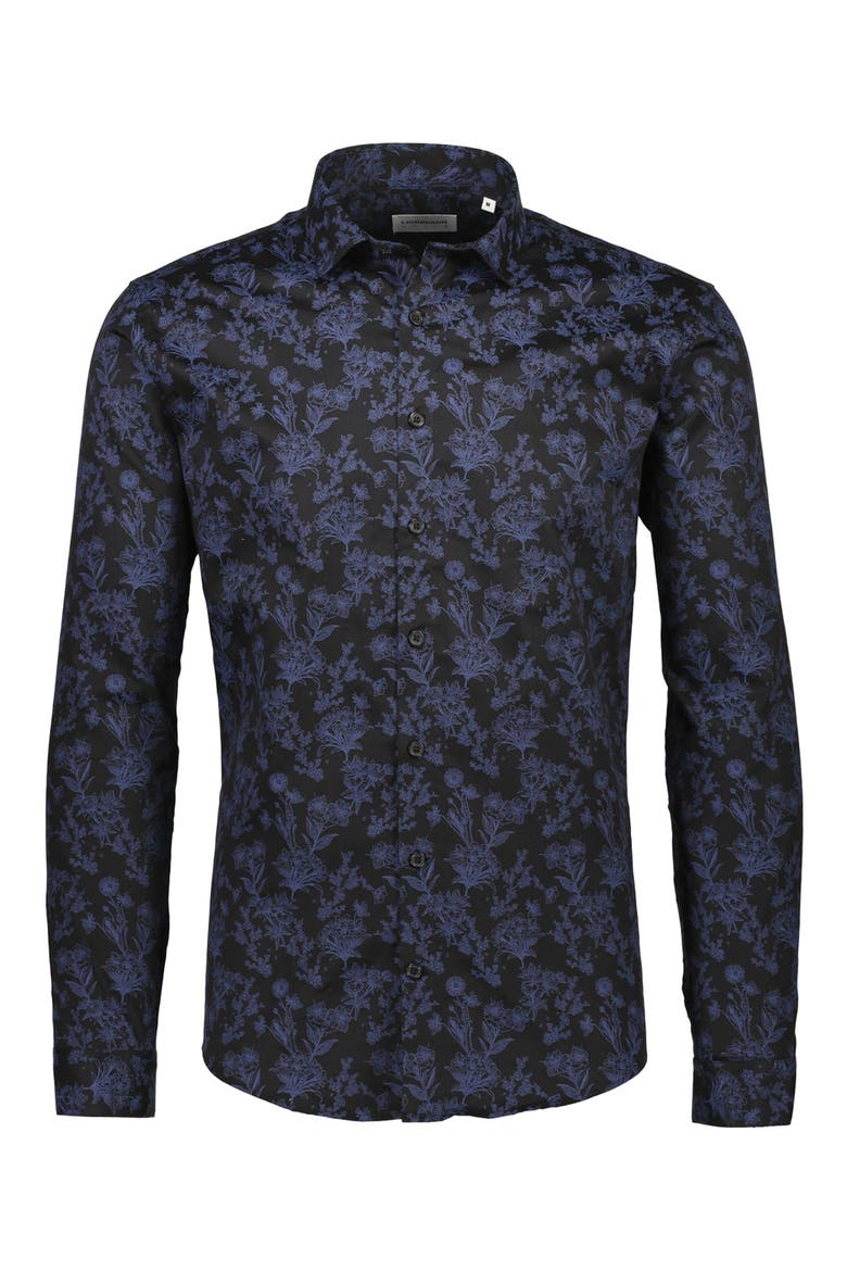 Long Sleeve Floral Printed Regular Fit Shirt, Alternate, color, BLACK