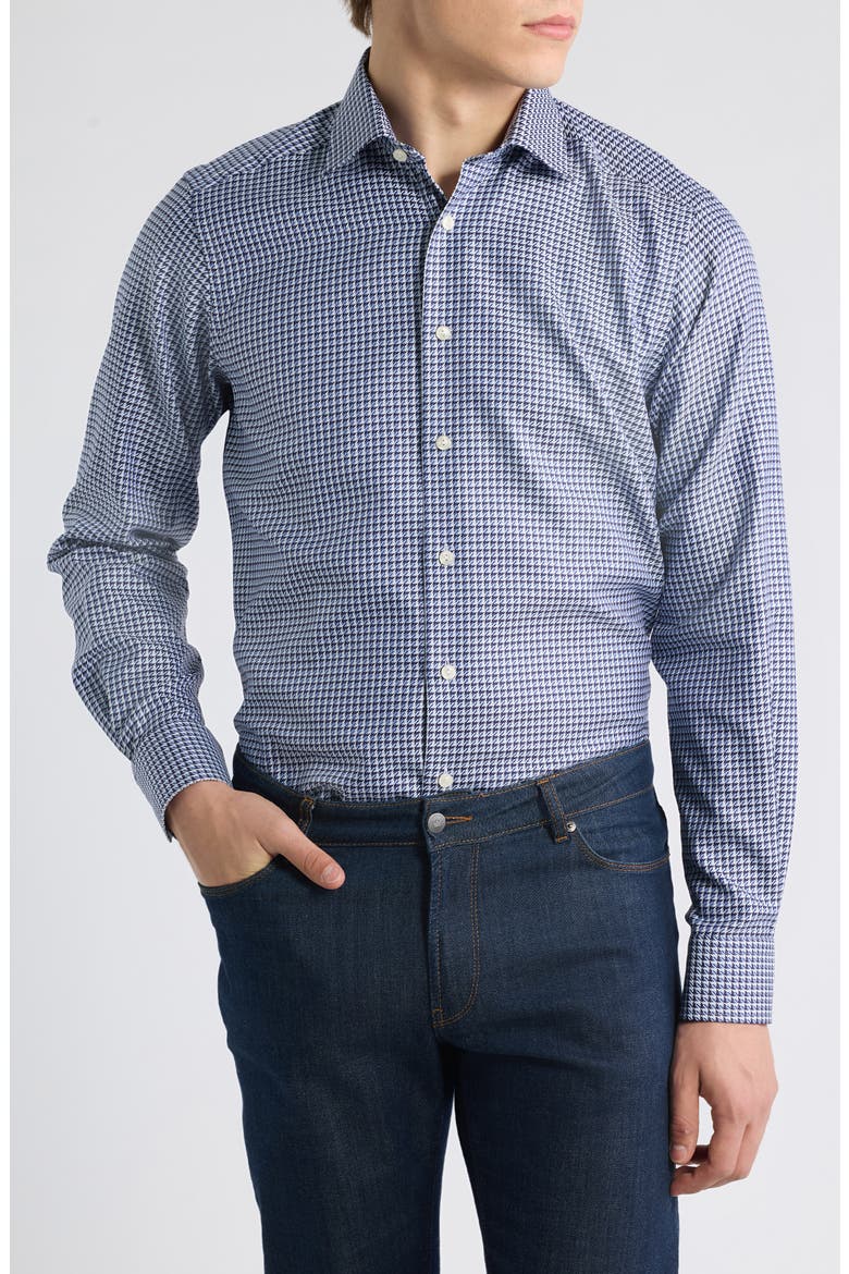 Contemporary Fit Check Cotton Twill Shirt, Main, color, MEDIUM BLUE