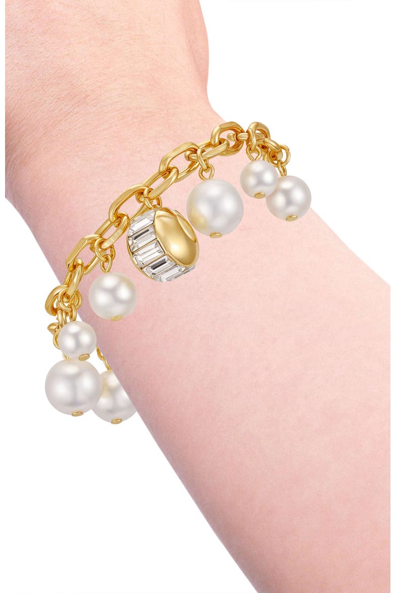 Pearl Crystal Charm Bracelet, Alternate, color, 14K Gold Plated