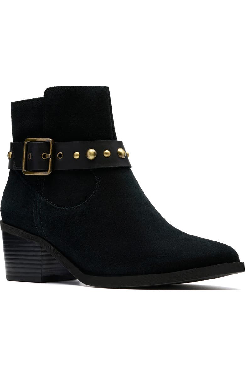 Clarks<sup>®</sup> Morzine Buckle Bootie, Main, color, Black Sde