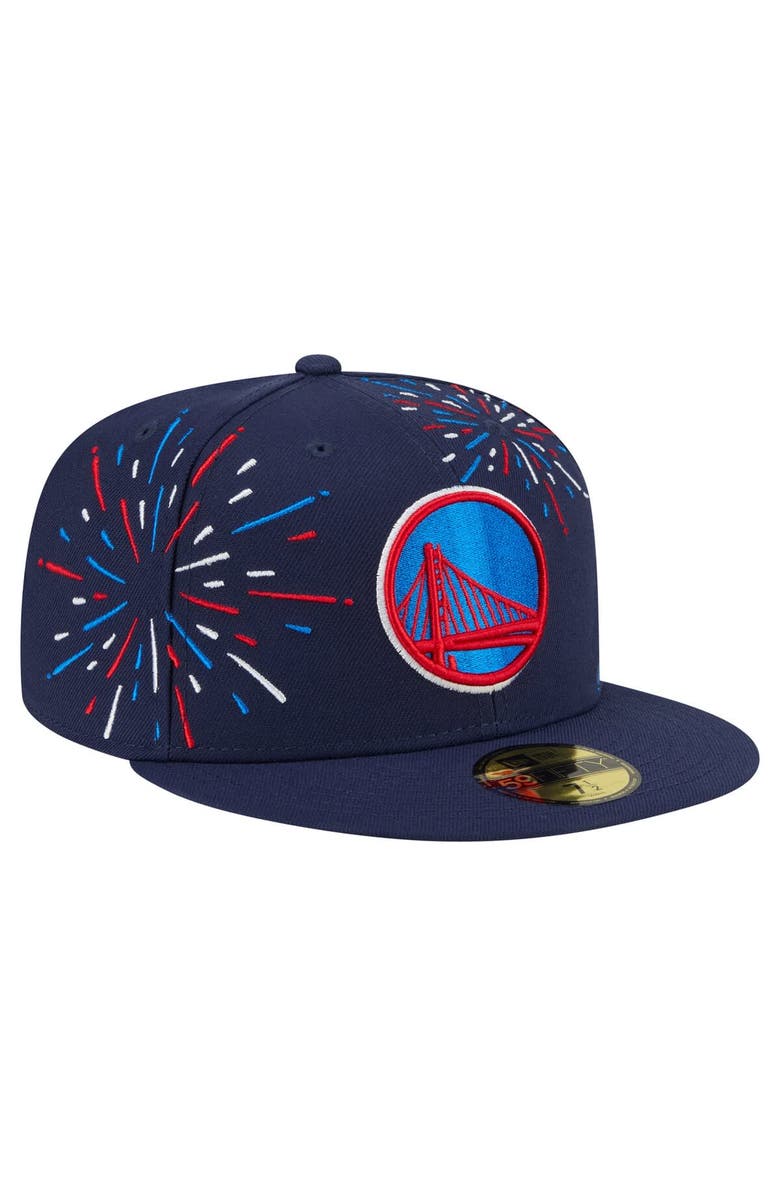 New Era Men's New Era Navy Golden State Warriors Americana Fireworks 59FIFTY Fitted Hat, Alternate, color, Navy
