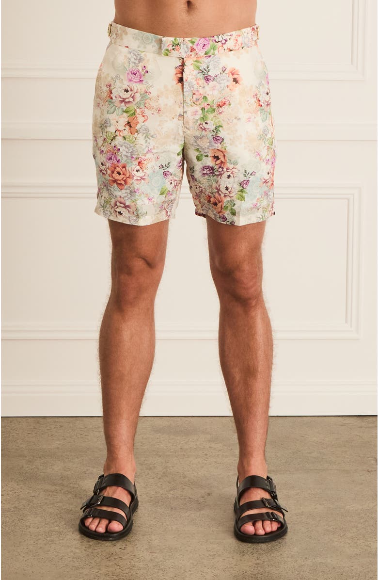 Aqua Blu Tailored Louis Shorts, Main, color, White Floral Print