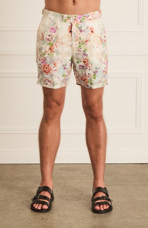 Aqua Blu Tailored Louis Shorts in White Floral Print 