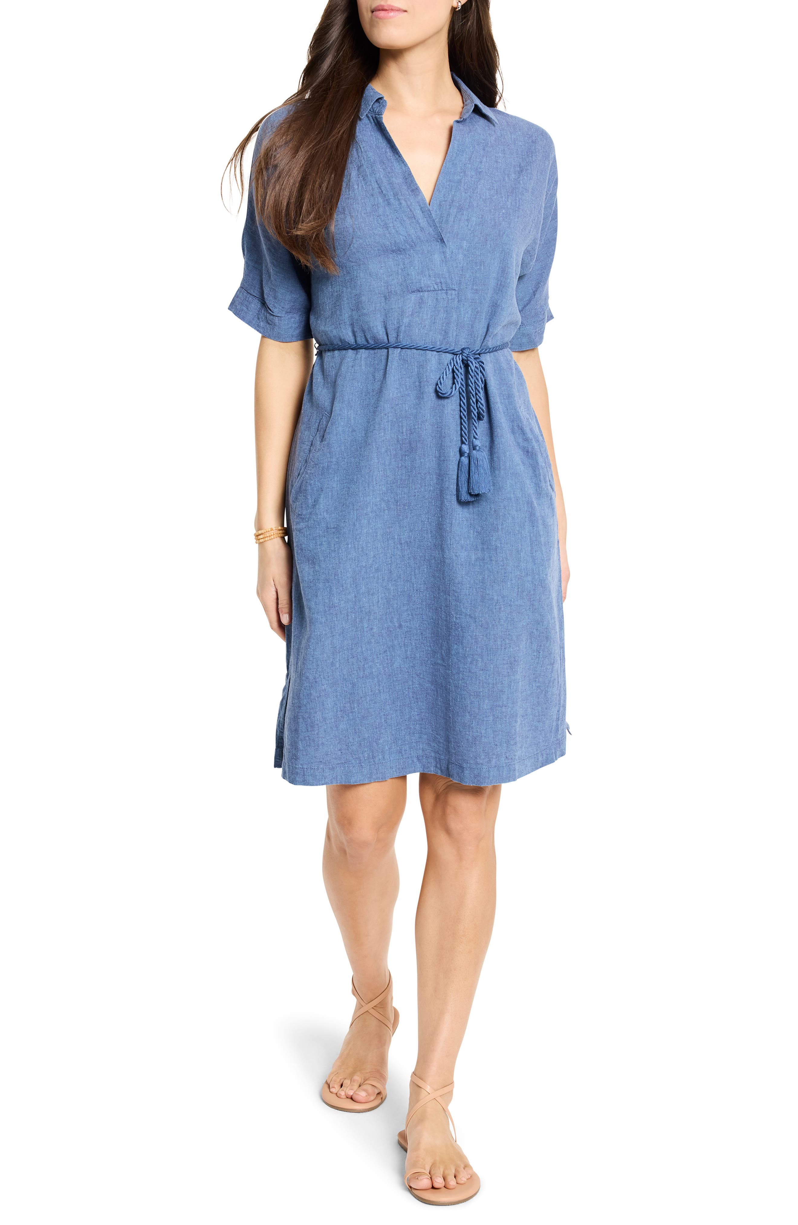 NIC+ZOE Rumba Tie Belt Linen Blend Shirtdress