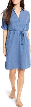 NIC+ZOE Rumba Tie Belt Linen Blend Shirtdress