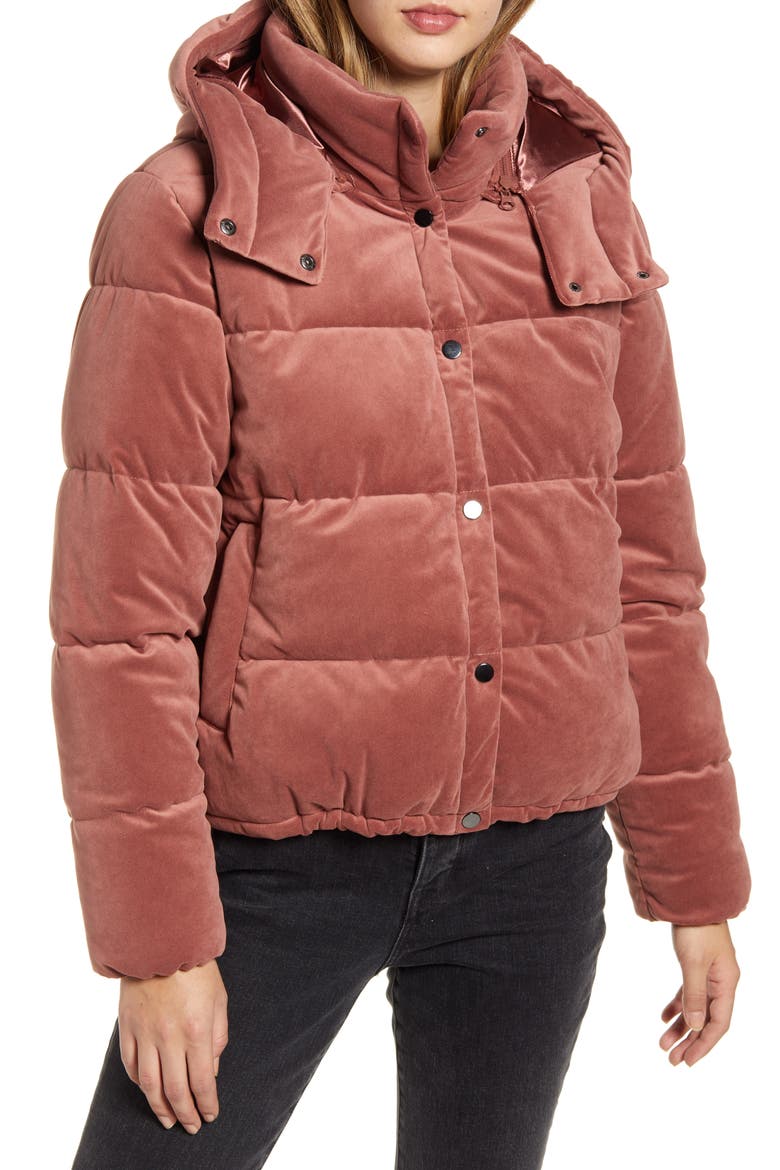 Velvet Puffer Coat, Alternate, color, PINK ASH