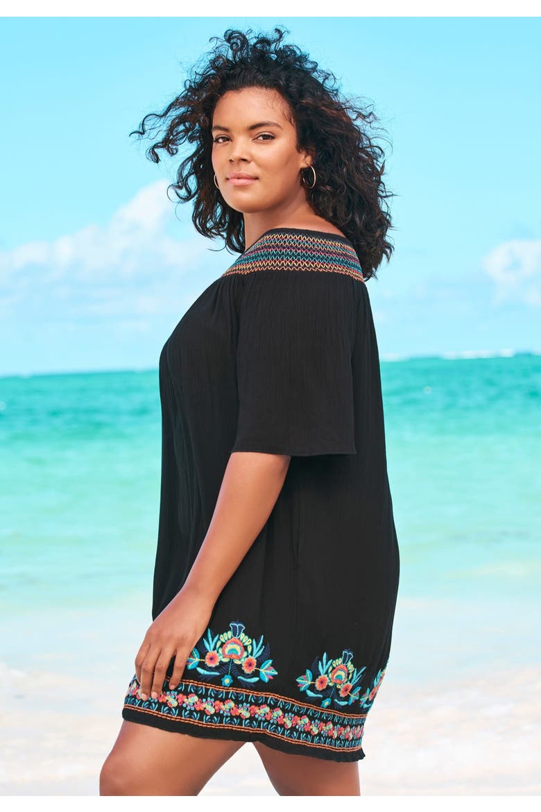 Off-The-Shoulder Cover Up, Alternate, color, BLACK MULTI