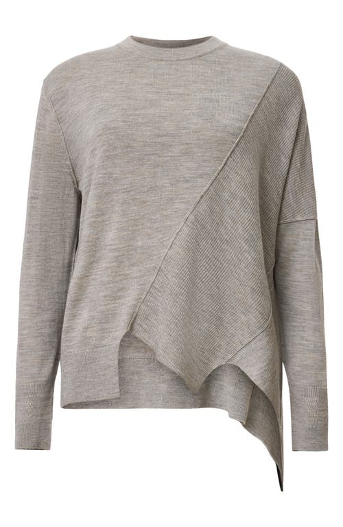 Allsaints Womens Sand Grey Isla Crewneck Asymmetric-hem Merino-wool Jumper In Gray
