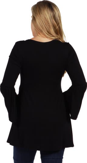 Long Bell Sleeve Flared Maternity Tunic Top