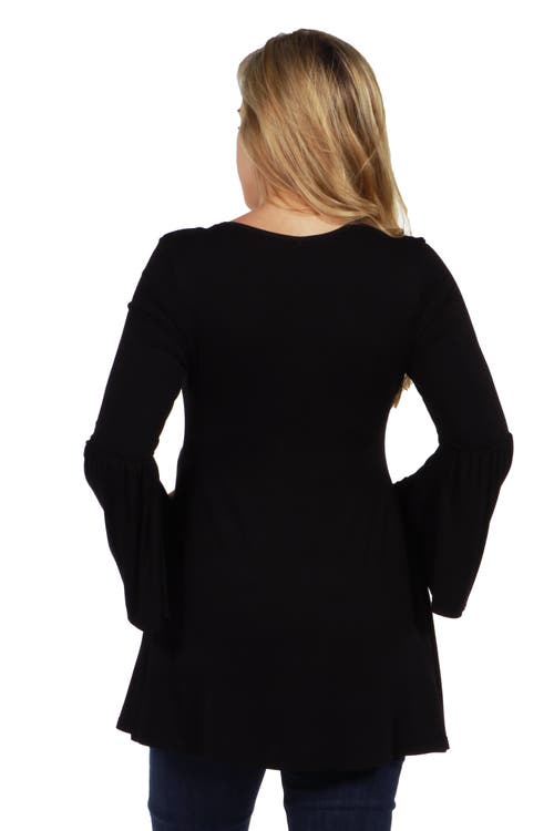 24seven Comfort Apparel Long Bell Sleeve Flared Maternity Tunic Top In Black