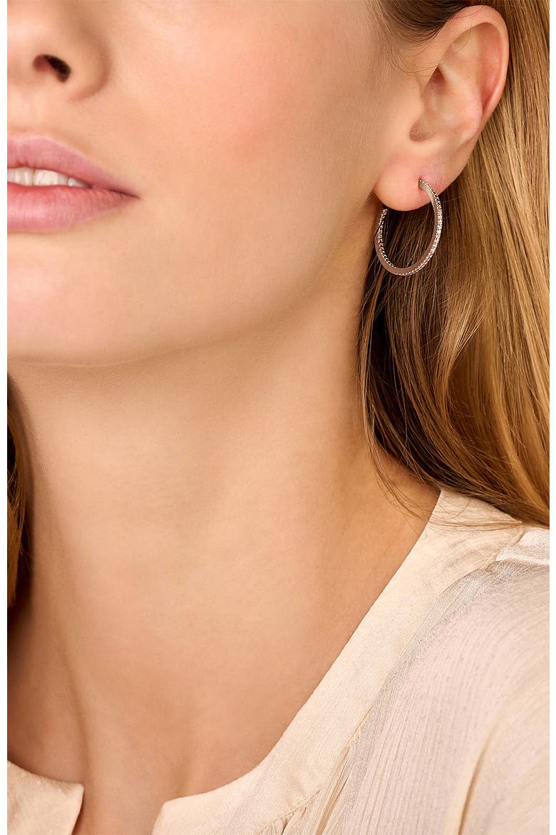 Ever Diamond Earrings  |  18 natural diamonds | 925 Sterling Silver | Earrings | Hoop | White Rhodium, Alternate, color, White Rhodium