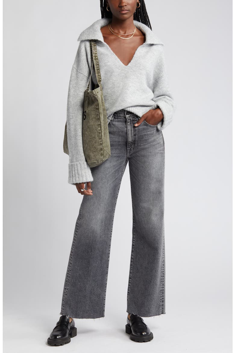 Oversize Johnny Collar Sweater, Main, color, GREY HEATHER